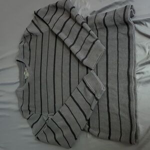 Men's Faded Glory Grey Striped Long Sleeve Crew Neck Sweater Casual Size Large